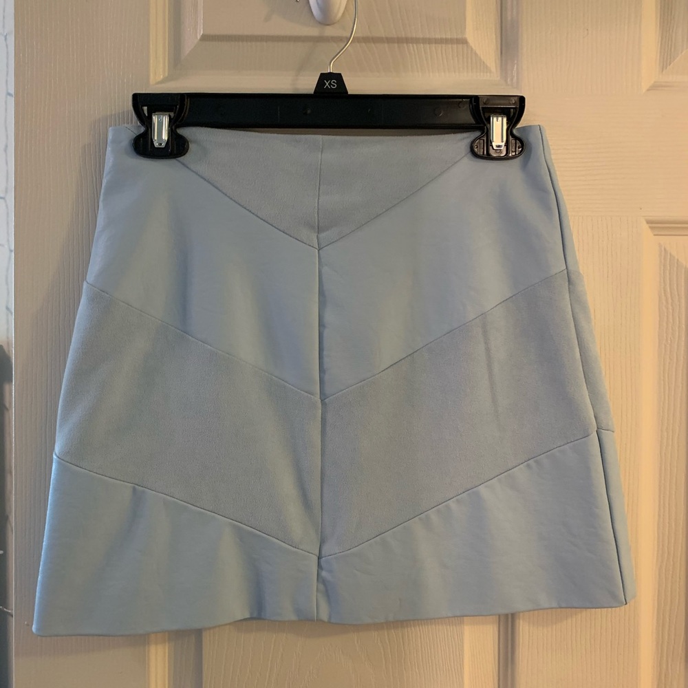 Blue faux leather & velvet skirt